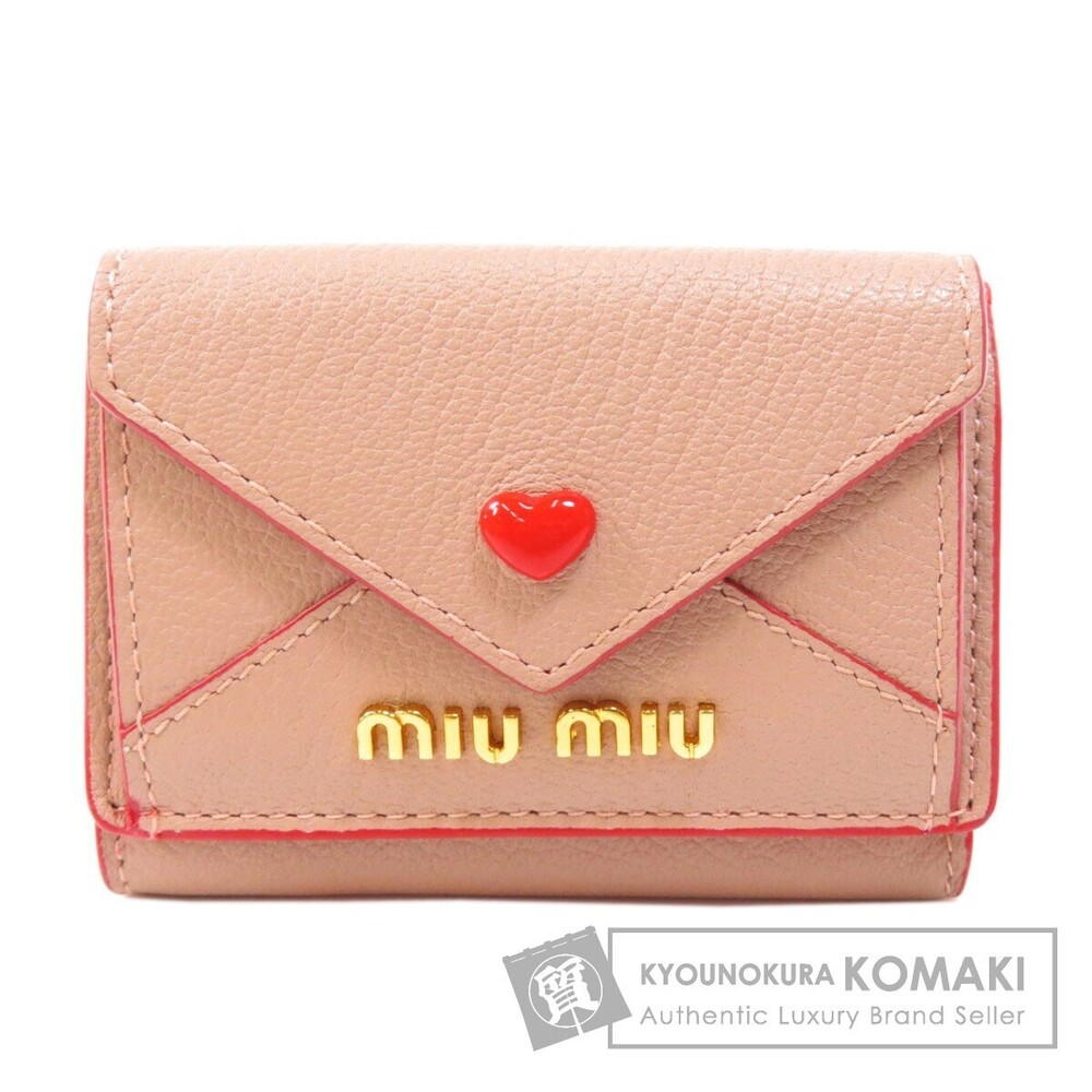 Miu Miu Heart Letter Bifold Wallet Leather